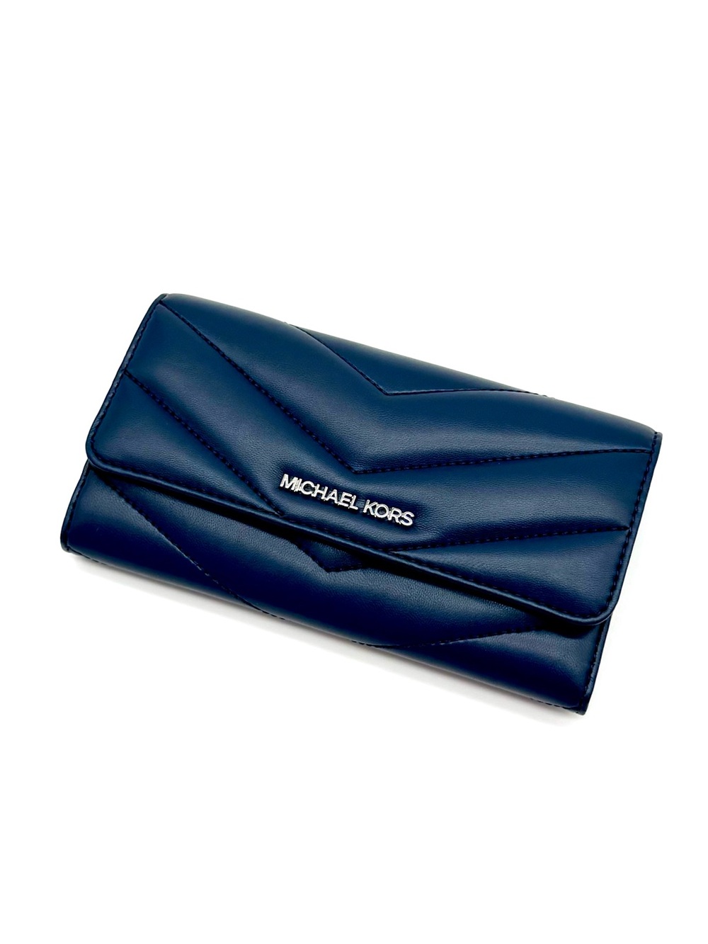 Michael Kors Large Quilted Trifold Wallet Navy Blue
